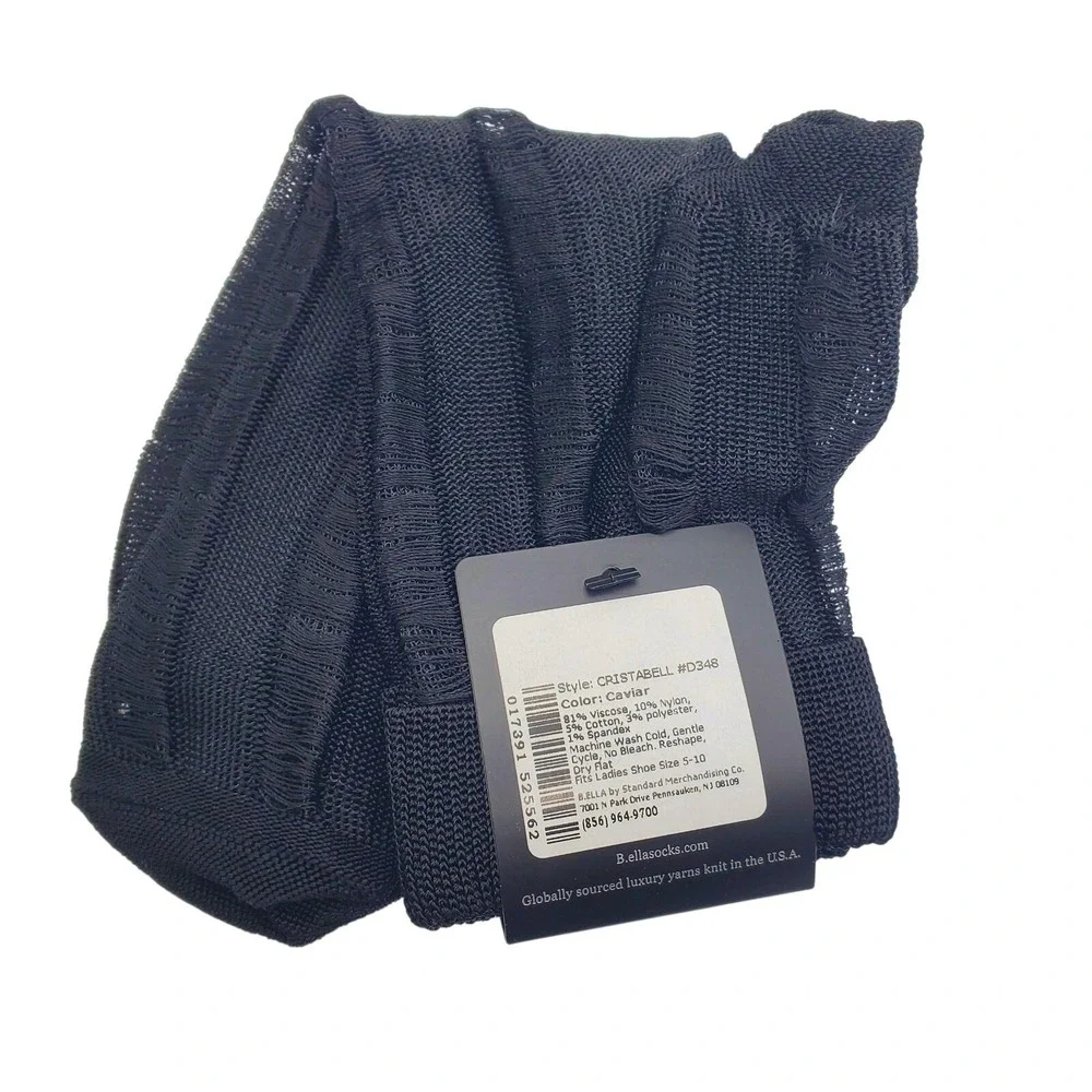 Black Lightweight Ankle Socks Medium Cuffed Caviar B.Ella Viscose NWT Cristabell